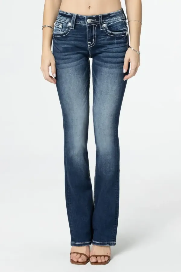Magenta Embroidered Quilt Bootcut Jeans