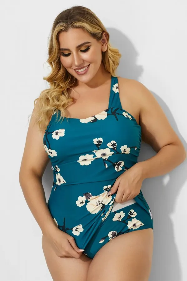 Poppies H-Back Sarong Front One Piece Swimsuit