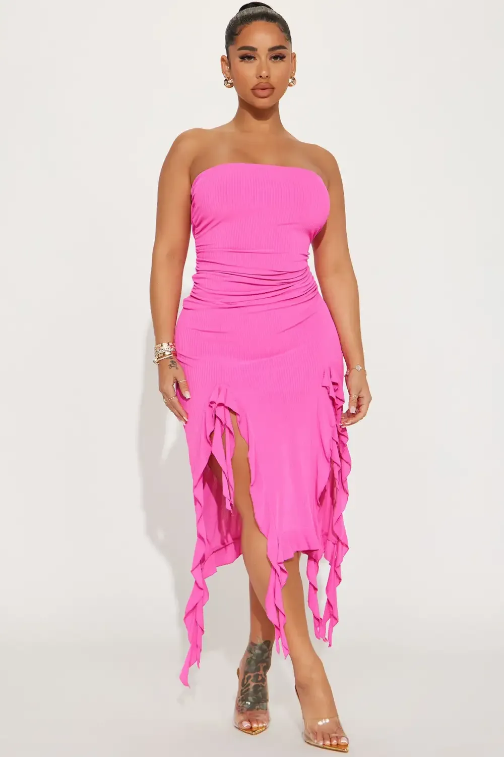 Naomi Ribbed Midi Dress - Fuchsia