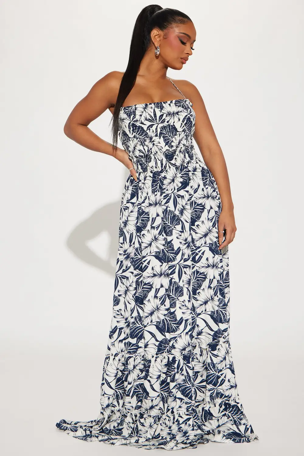 Bianca Tropical Maxi Dress - Navy/combo