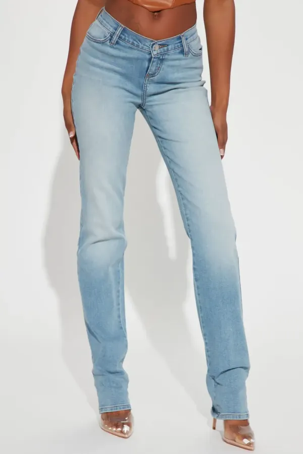 Tall V Nice To Meet You Straight Leg Jeans - Light Blue Wash