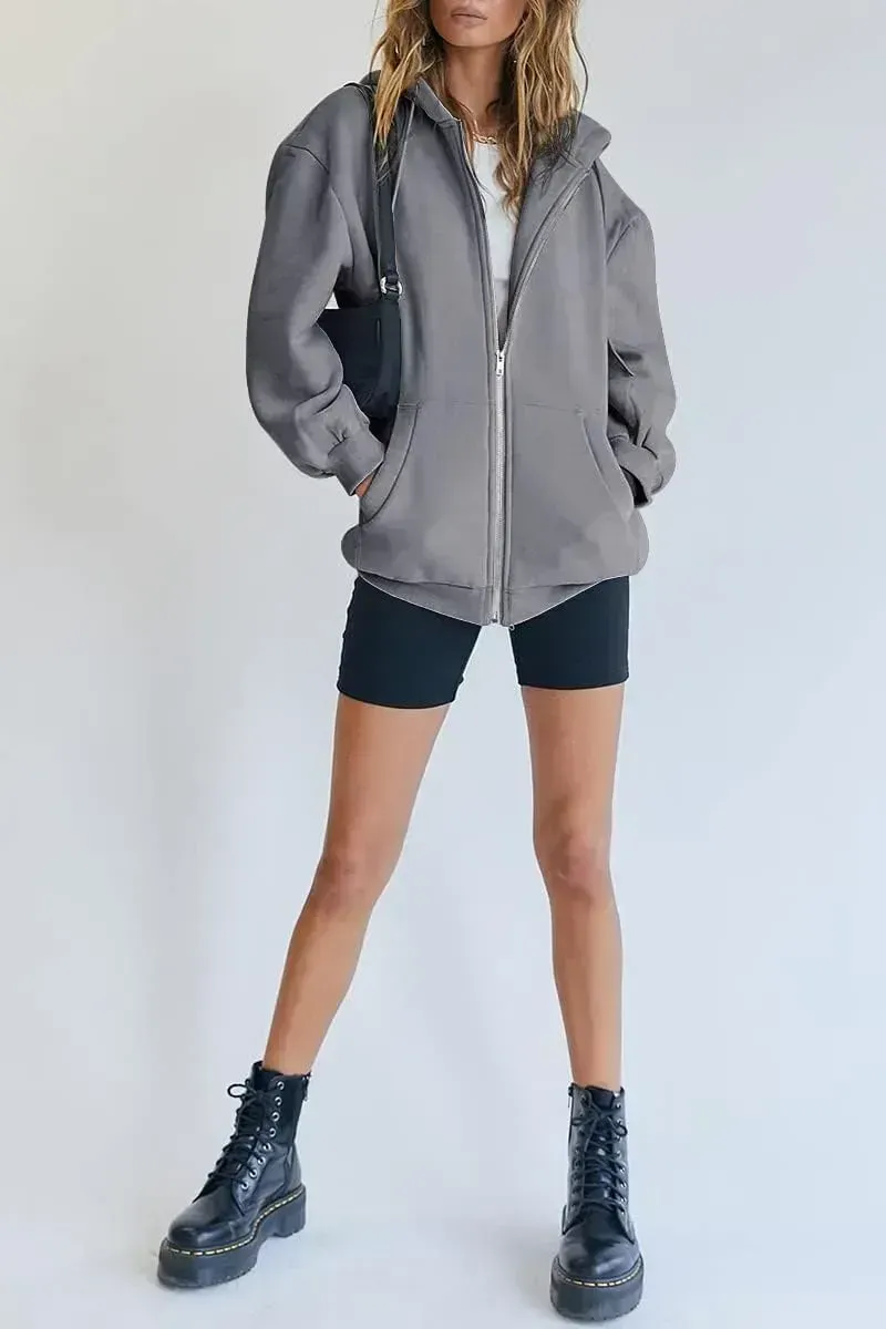 Women's Cute Hoodies Teen Girl Fall Jacket Oversized Sweatshirts Casual Drawstring Zip Up Y2K Hoodie with Pocket