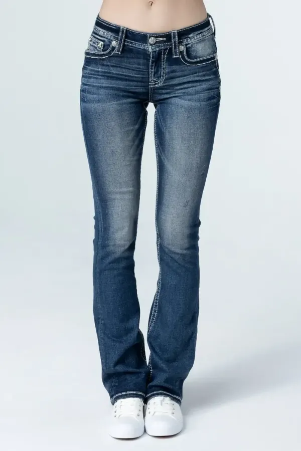 Geometric Sequin Stitch Bootcut Jeans