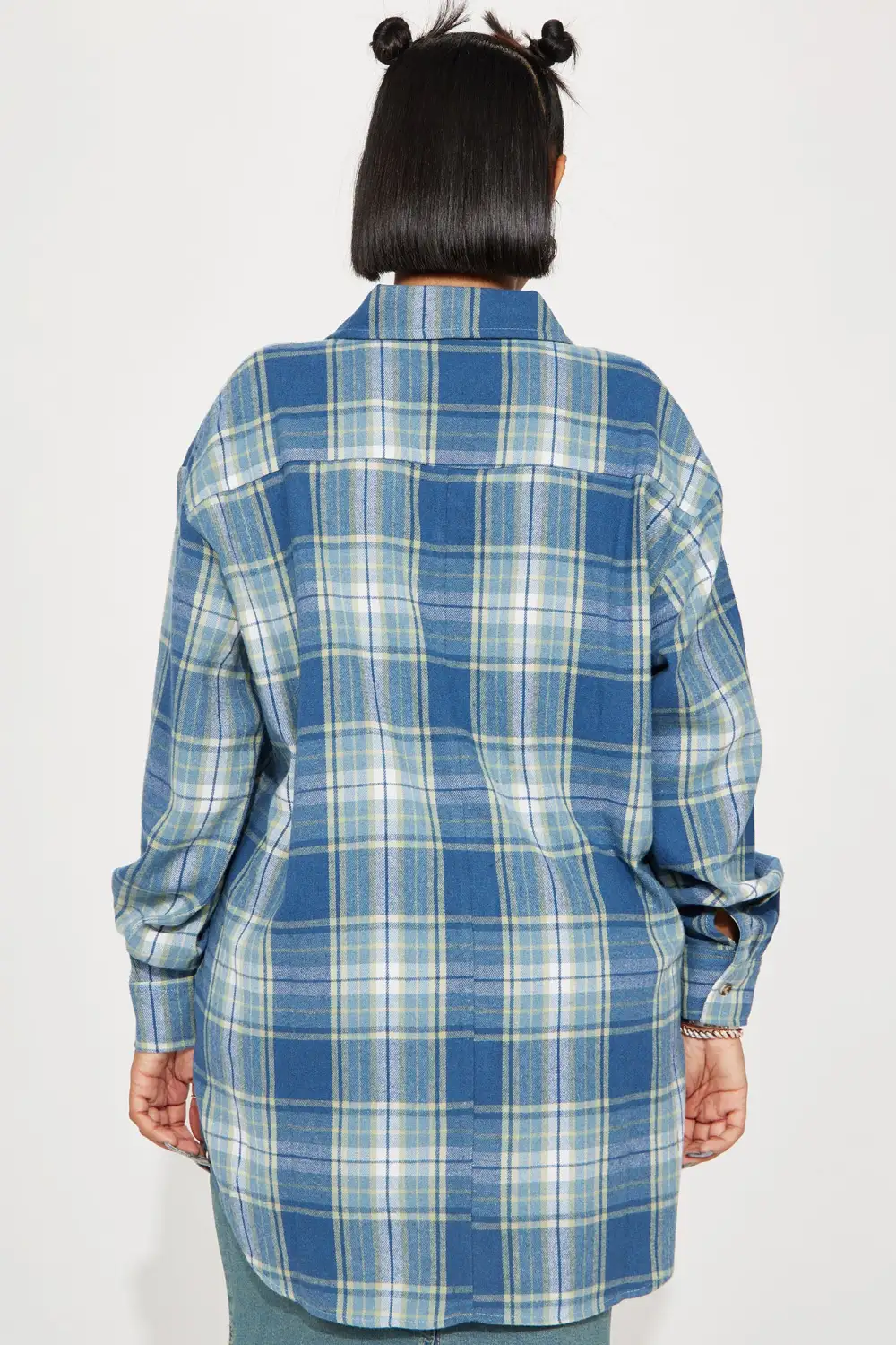 Pretty in Plaid Oversized Flannel Top - Blue/combo