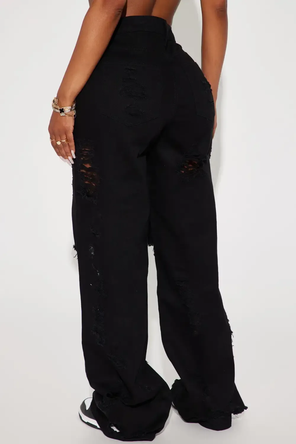 Summer Fling Destroyed Foldover Baggy Jean - Black