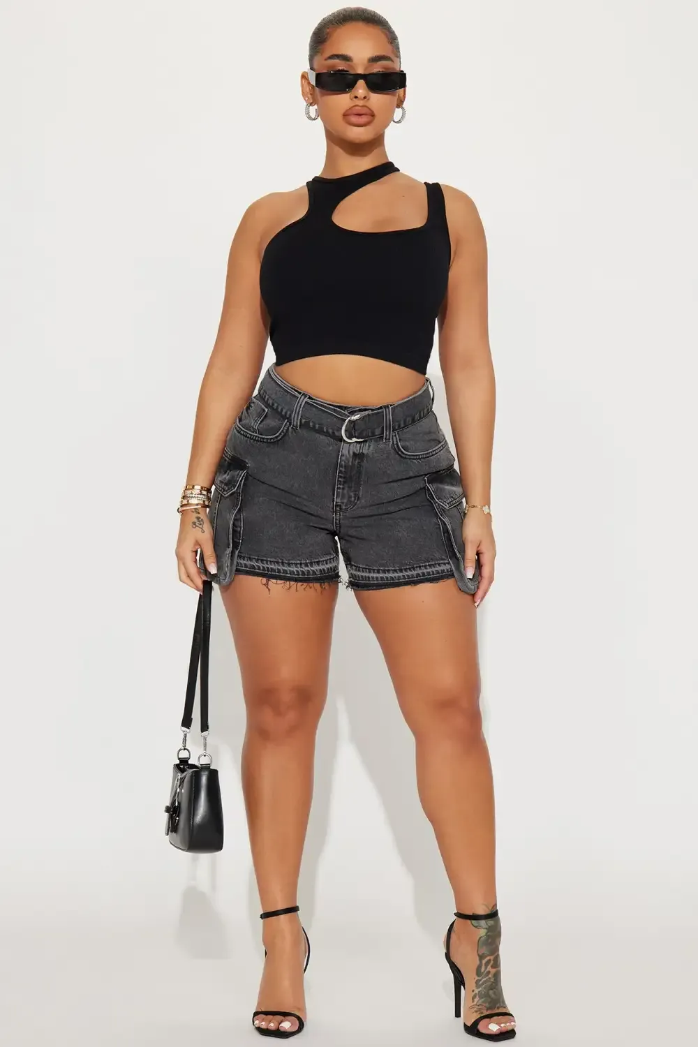 Unstoppable Force Cargo Denim Shorts - Black Wash