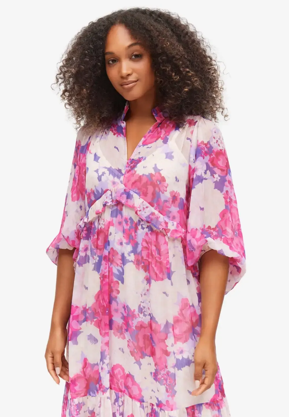 Sheer Maxi Dress With Ruffled Trim