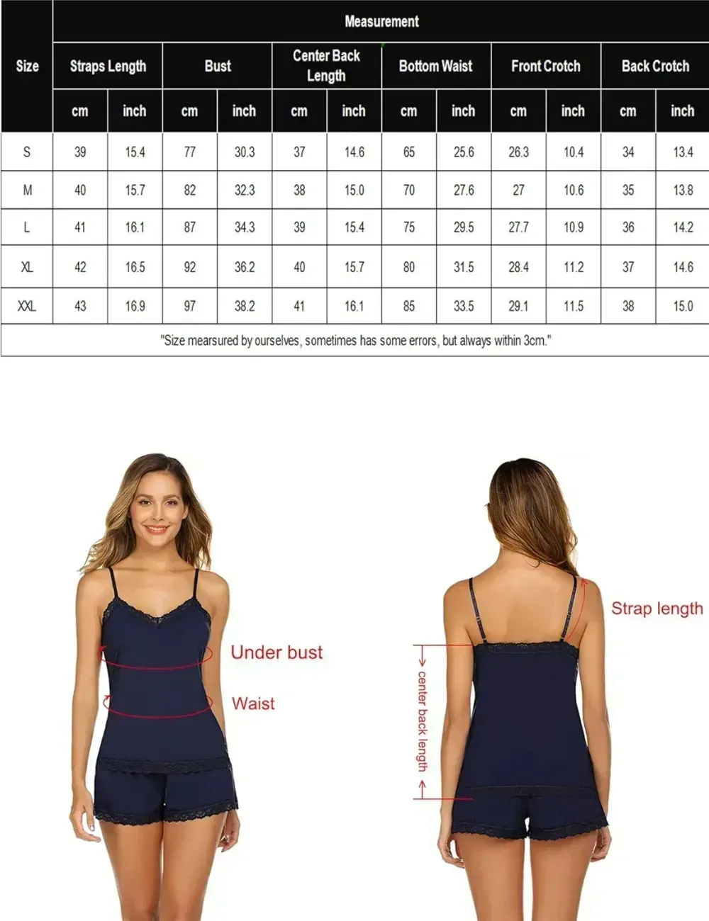 Women Cami Pajama Set Modal Sleepwear Lace Trim Short PJ Set with Shorts