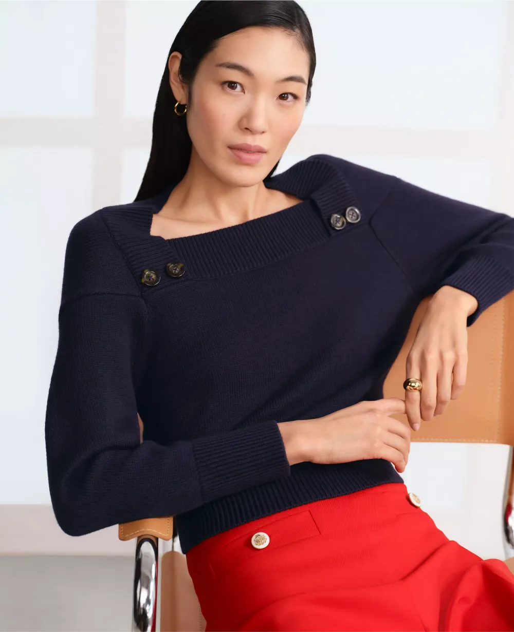 Button Envelope Neck Sweater