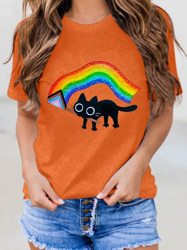 Women'S Proud Moon-Collar T-Shirt With Cartoon Print