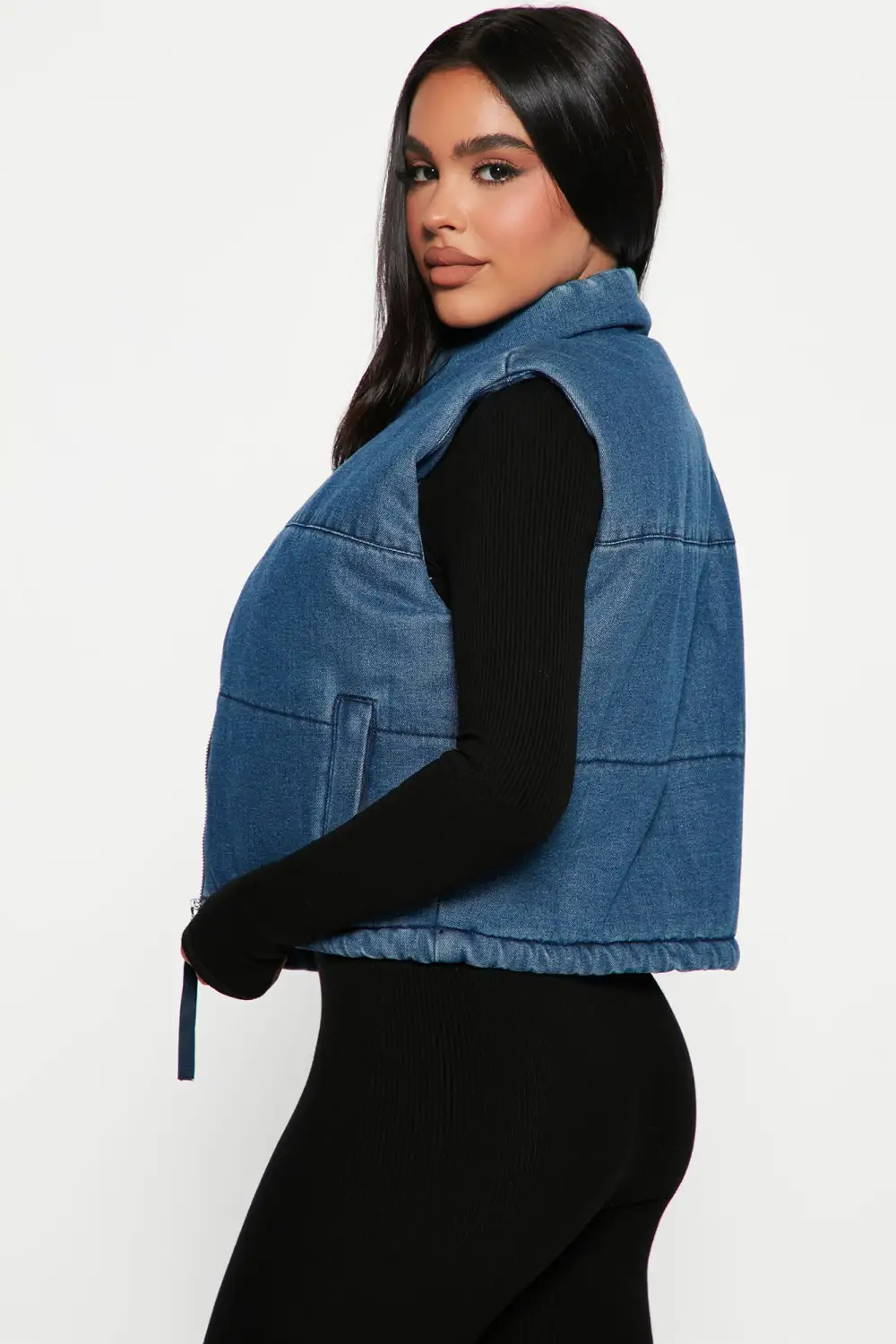 Maya Denim Puffer Vest - Medium Blue Wash