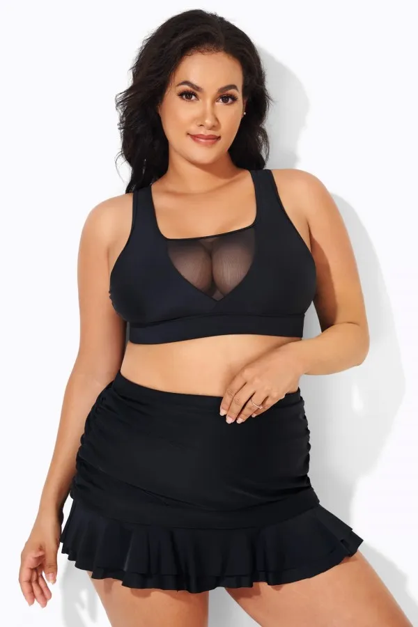 Black Mesh Sexy Open Back Bikini Top