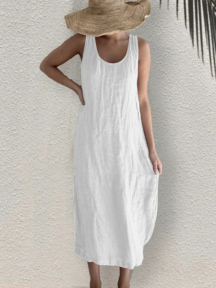 Elegant Round Neck Sleeveless Maxi Dress