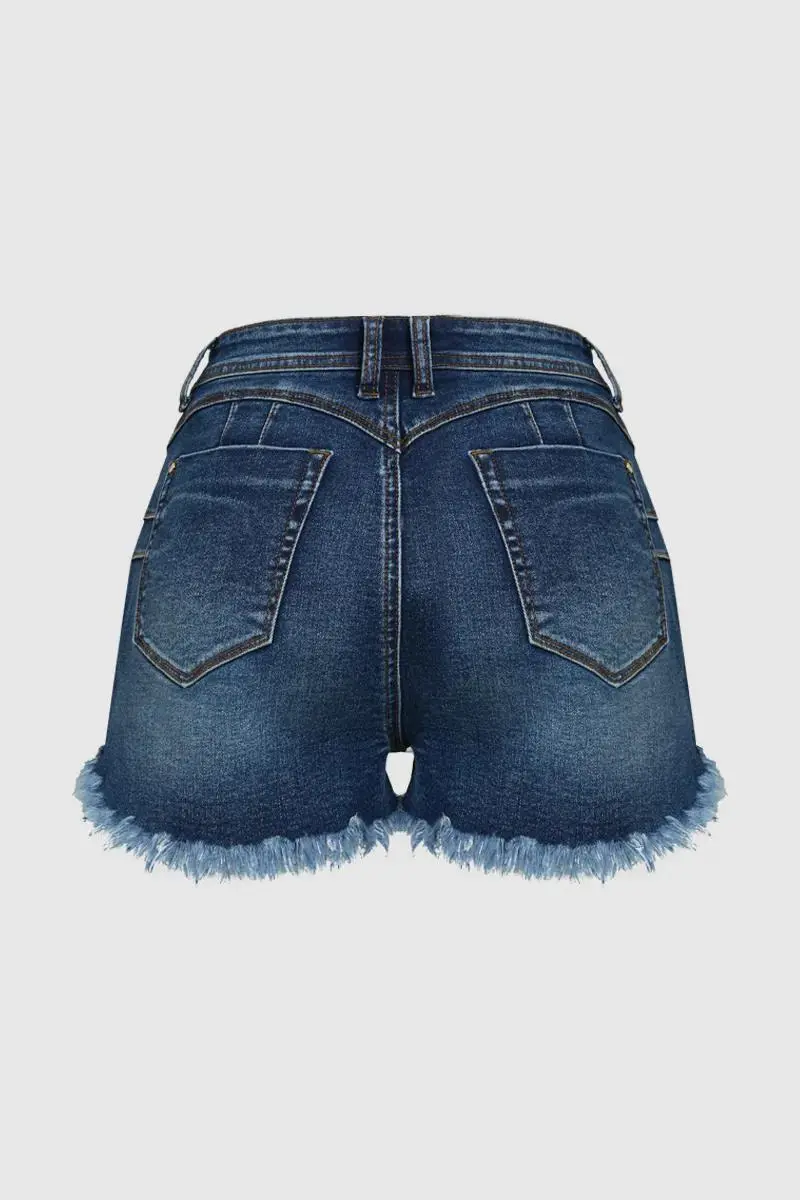 Raw Hem Button Fly High Rise Denim Shorts