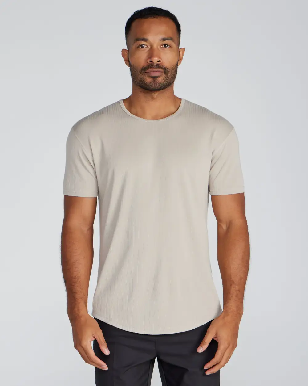 Ribbed Short Sleeve Drop-Cut