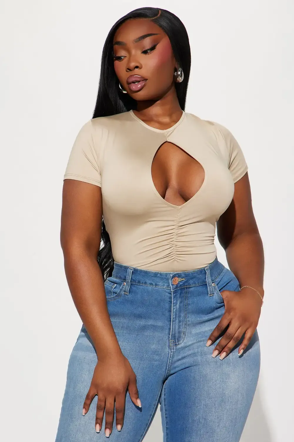 Stand Out Short Sleeve Bodysuit - Taupe