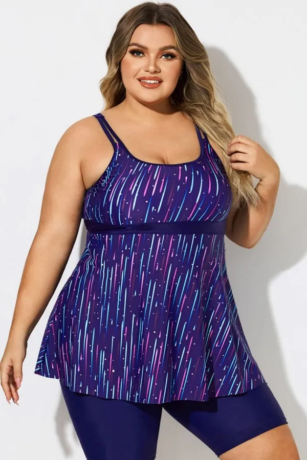 Meteor Striped Print Square Neck Tankini Top
