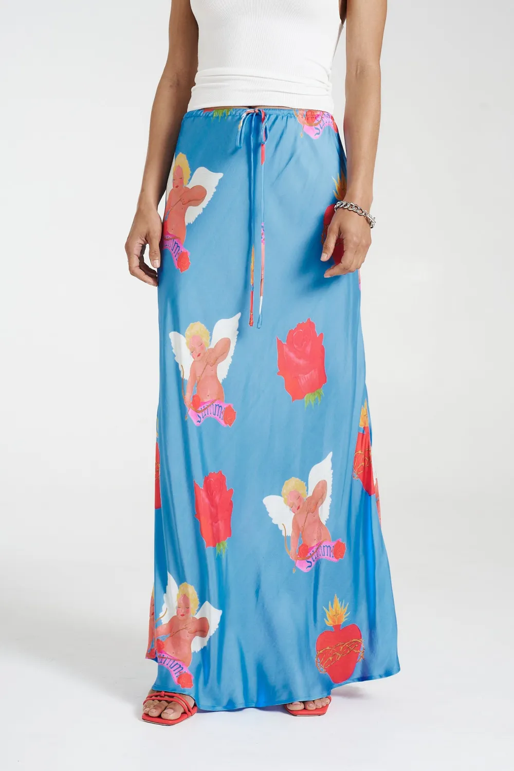 Daily Holiday Floral Print Blue Skirt