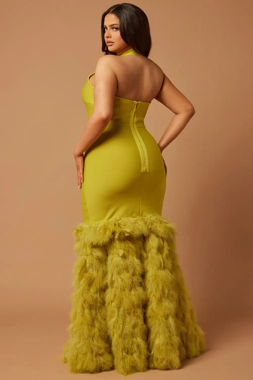 Bailey Feather Bandage Gown - Chartreuse