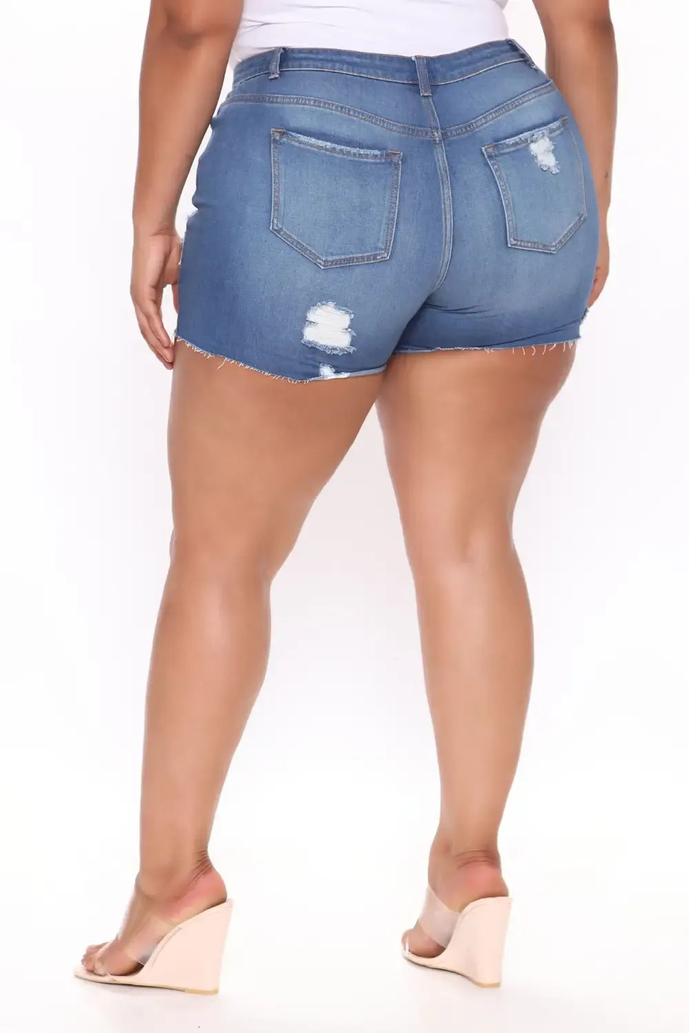 Guilty Pleasure Stretch Ripped Denim Shorts - Medium Blue Wash