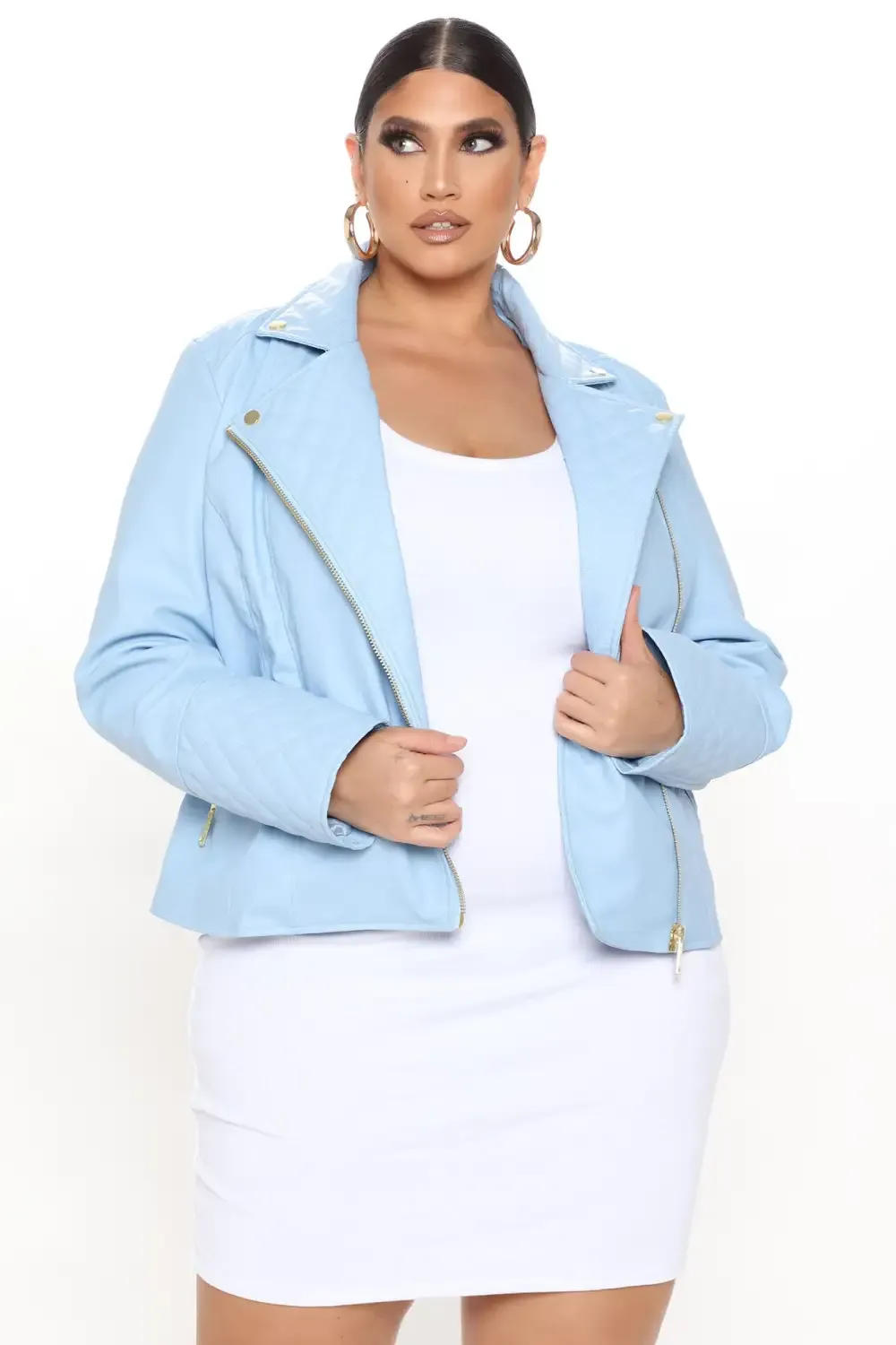 Out For A Ride Vegan Leather Moto Jacket - Light Blue