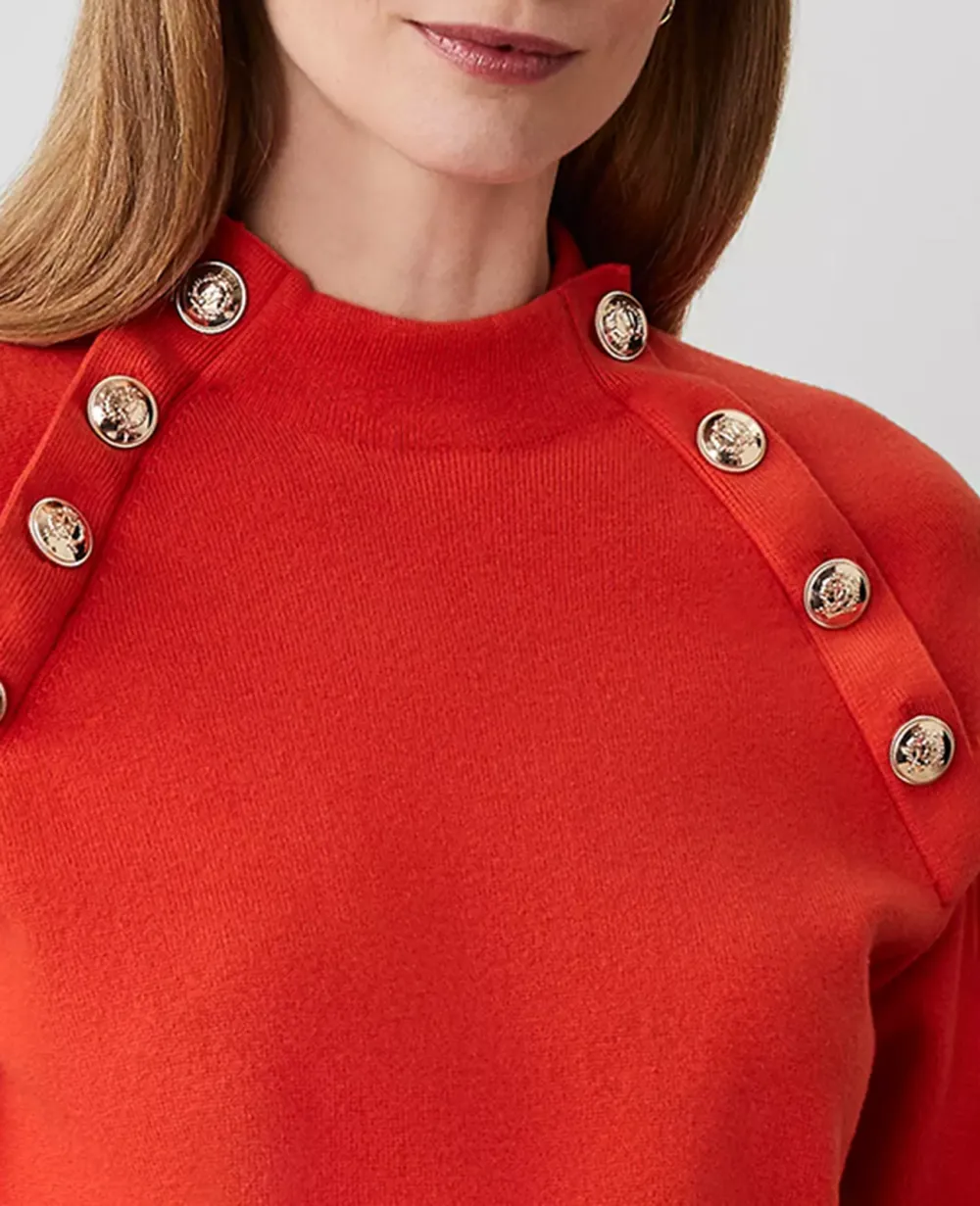 Raglan Button Crew Neck Sweater
