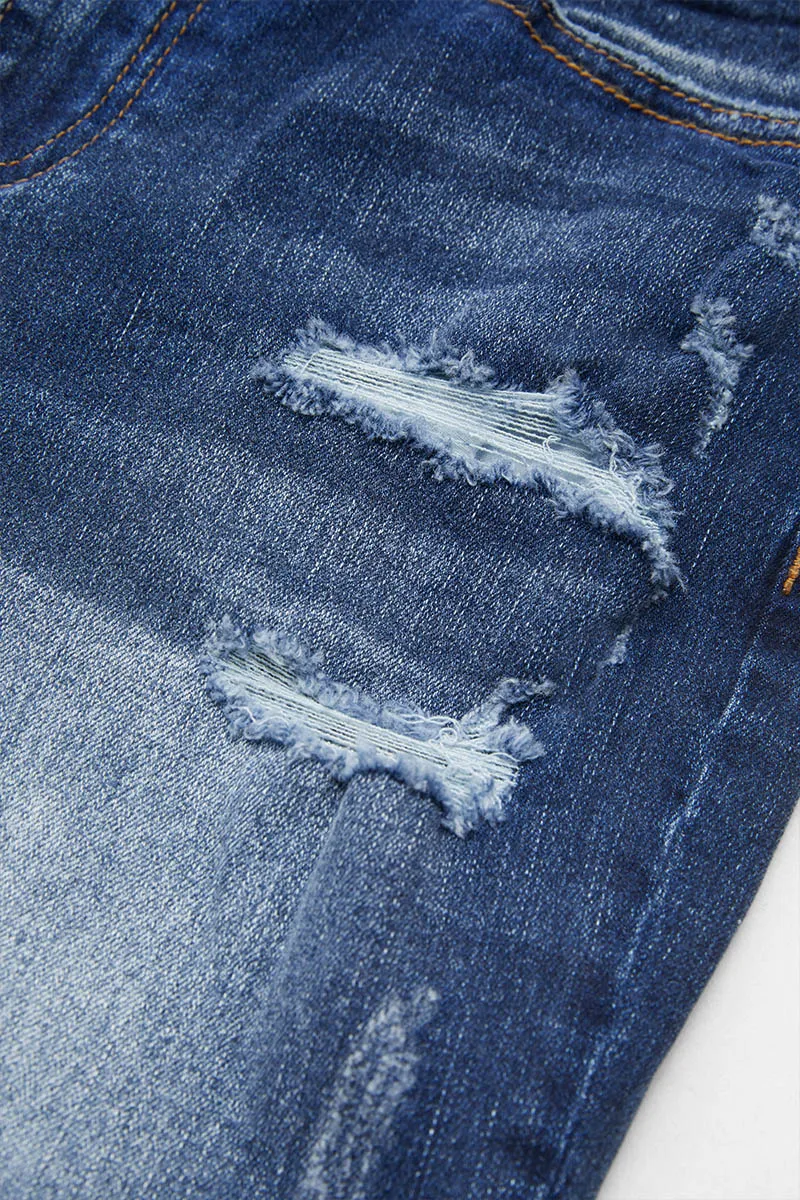 Ripped Raw Hem High Rise Denim Bermuda Shorts