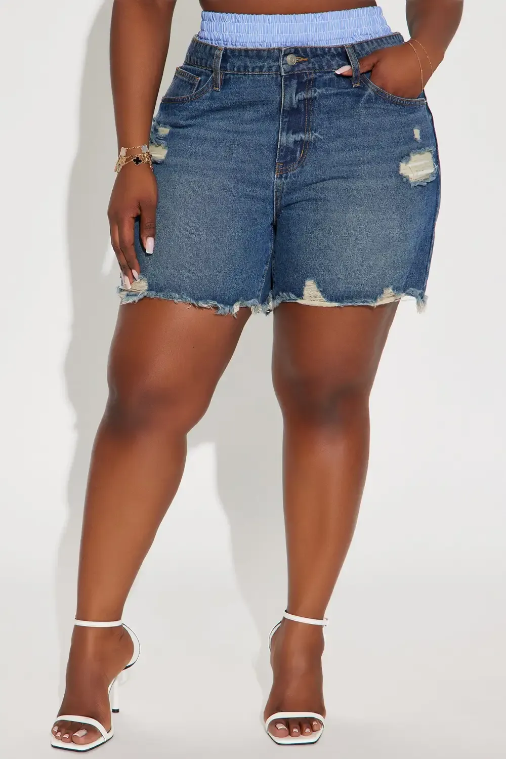 My Whole World Boxer Ripped Denim Shorts - Blue