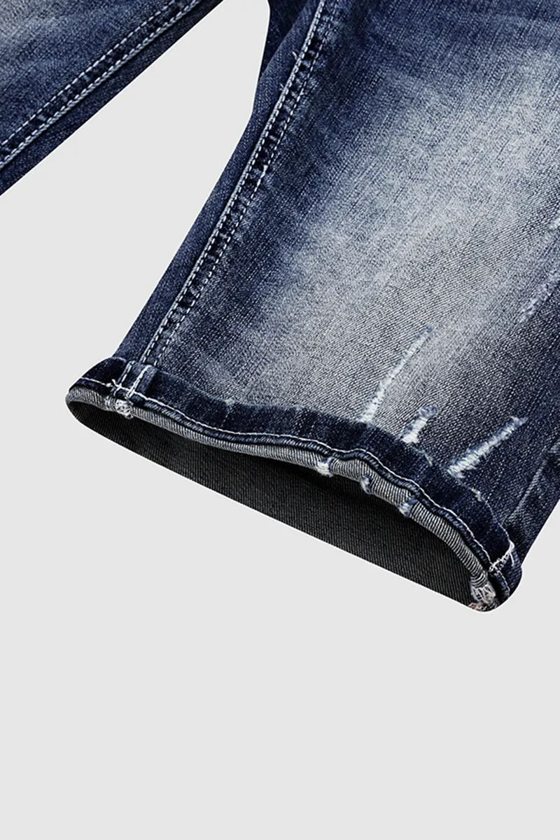 Double Button Ripped Roll Hem Mid Rise Denim Bermuda Shorts