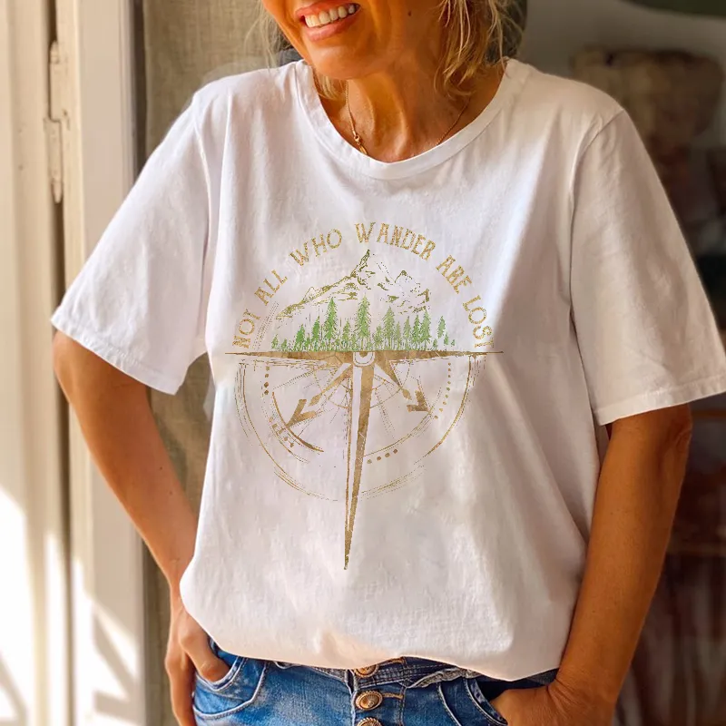 Not All Who Wander Are Lost Scenery Printed Graphic Crew neck Tees