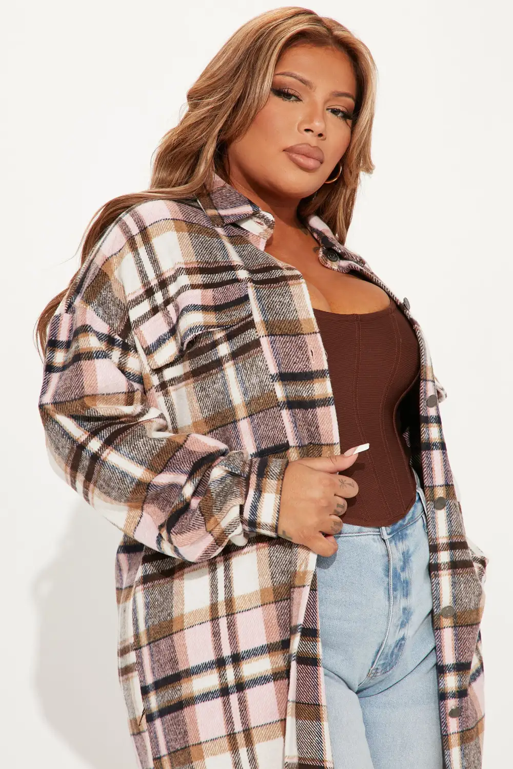Plaid Girls Club Shacket - Pink/combo