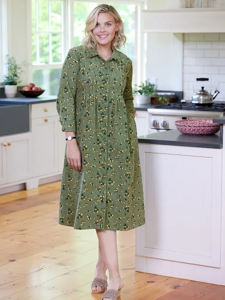 Pintuck Cotton Corduroy Dress