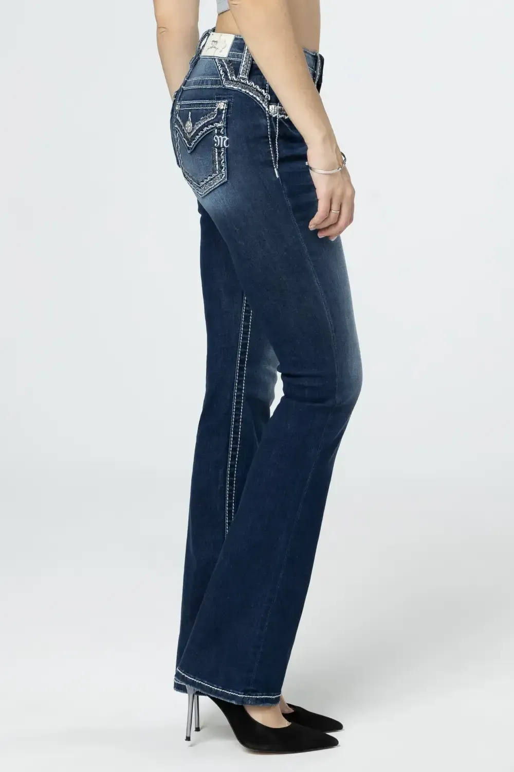 White & Silver Border Bootcut Jeans