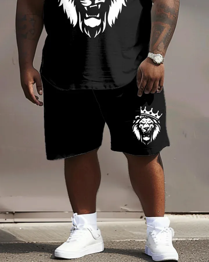 Street Casual King With Crown Lion Print Big Men'S Set