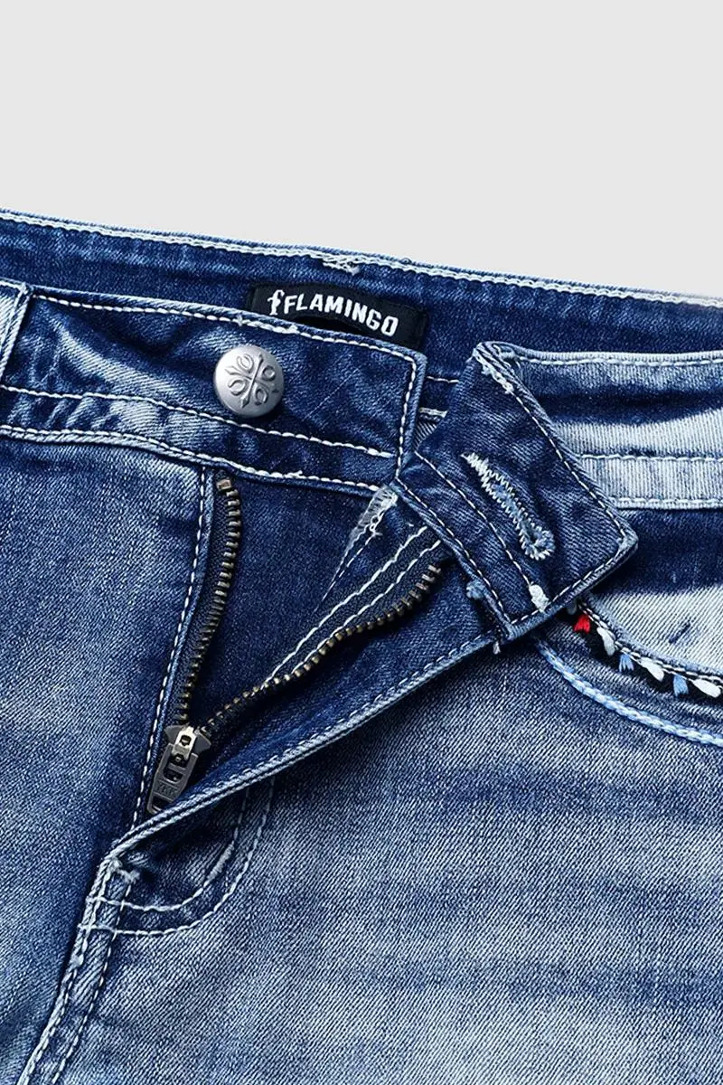 Raw Hem Stitch Detail Mid Rise Denim Shorts