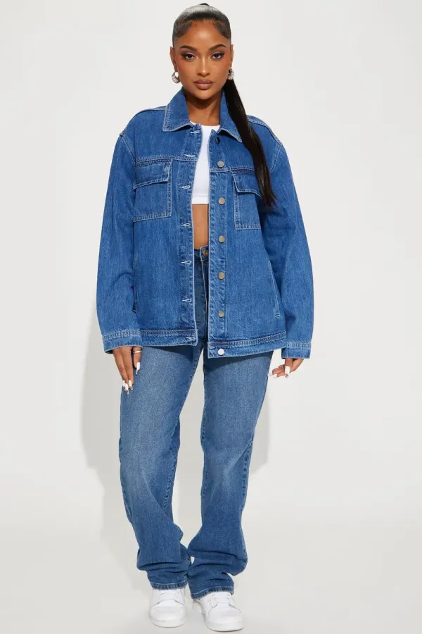 Forget About Him Denim Utility Jacket - Dark Wash