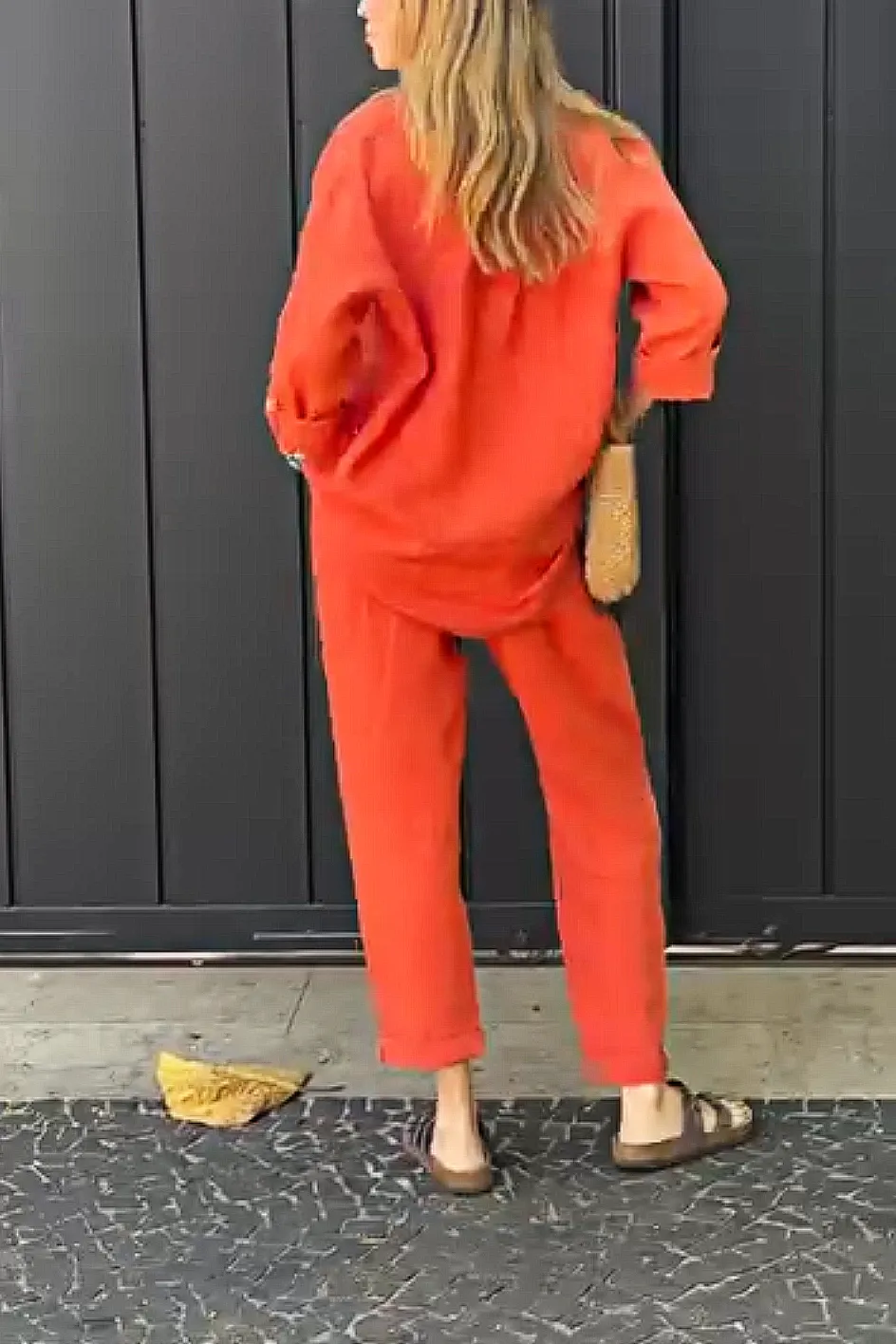 Women'S Casual Cotton And Linen Top And Pants Two-Piece Set