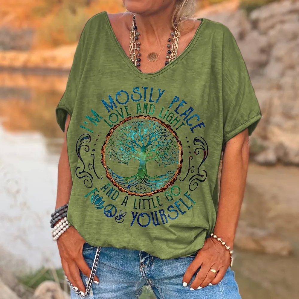 I'm Mostly Peace Love And Light Printed Women's T-shirt