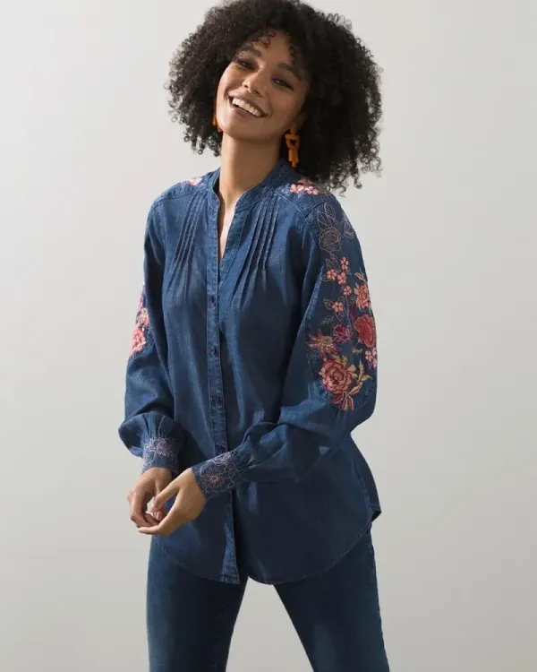 Touch of Cool Embroidered Blouse London Blue