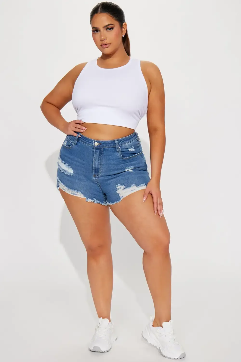 Just My Type Ripped Stretch Denim Shorts - Medium Wash