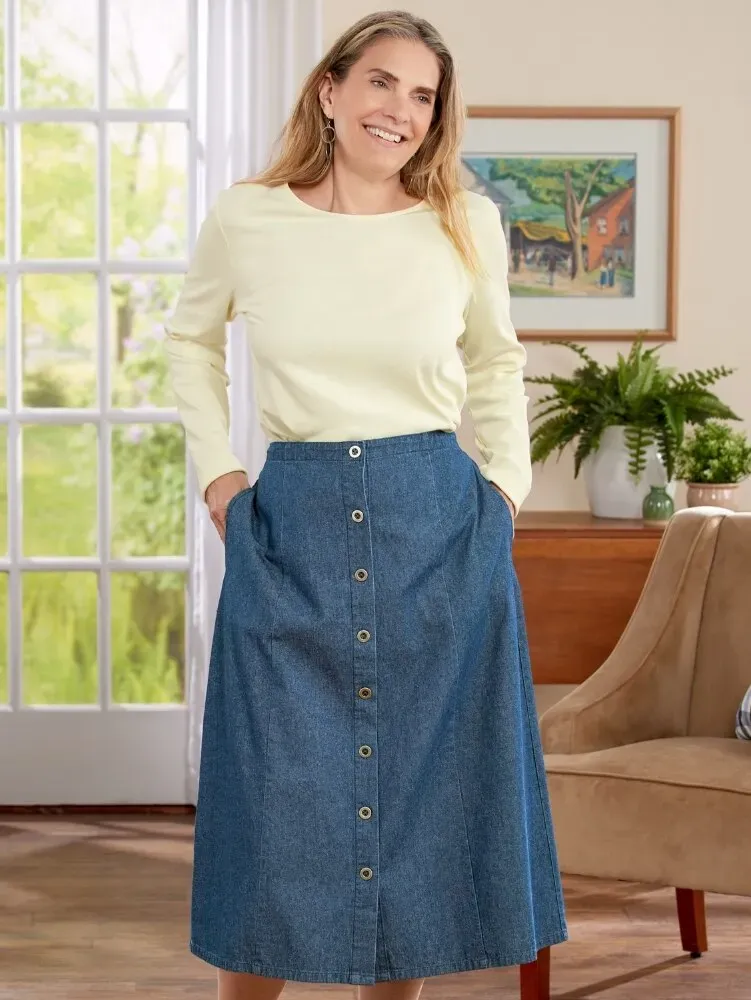 Classic Cotton Denim Eight-Gore Skirt