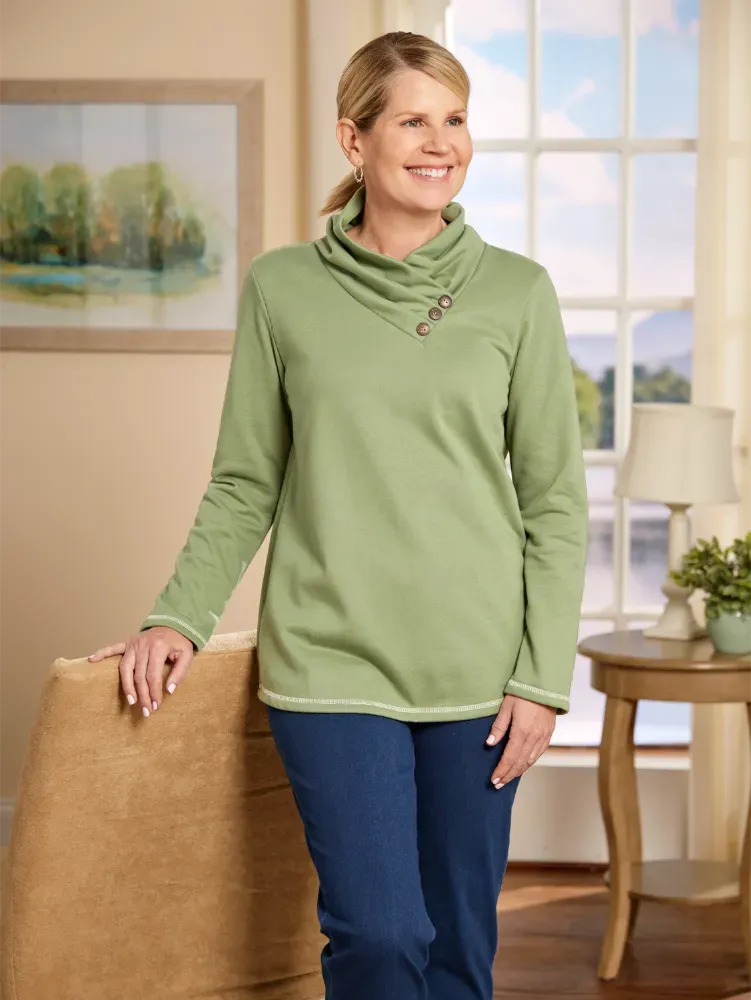 Soft Cotton Terry Cowl-Neck Top