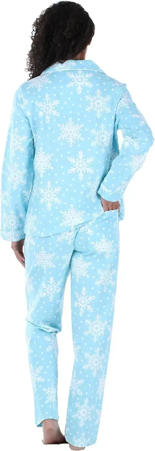 Women's Cotton Flannel Long Sleeve Button-Down Pajamas PJ Set