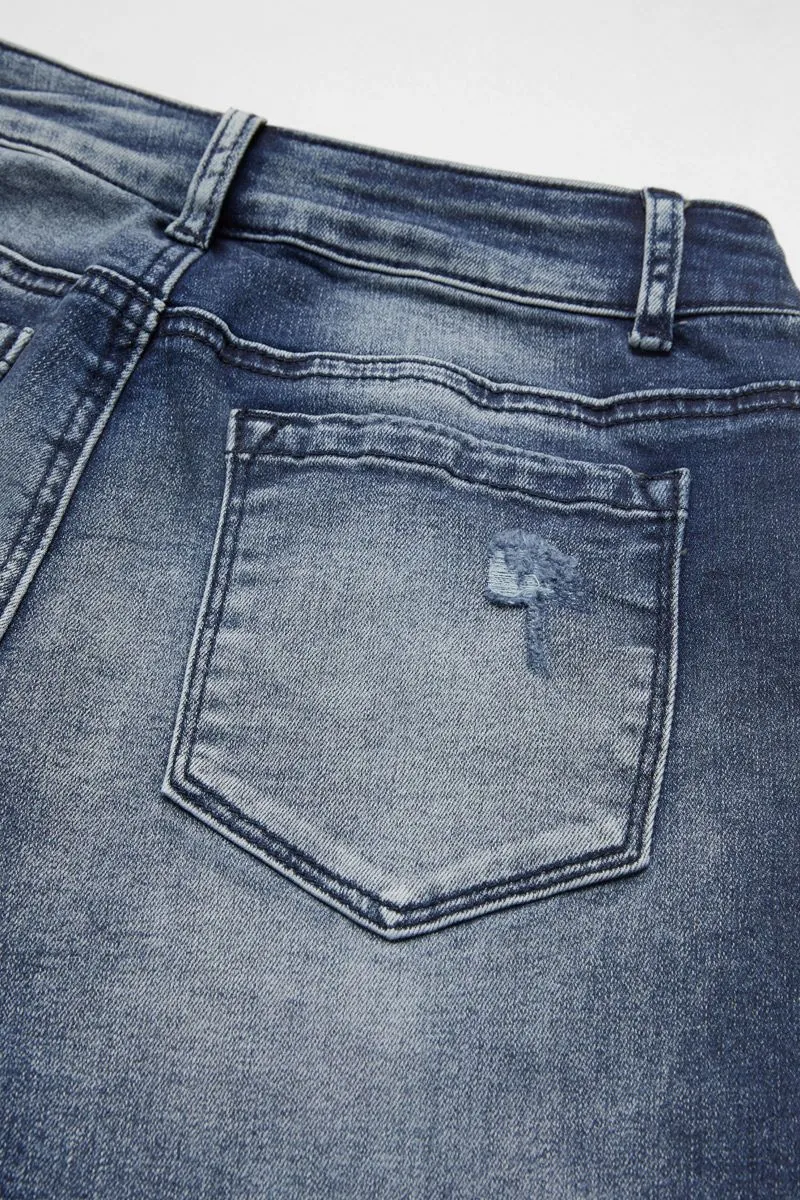 Cut Out Button Fly Roll Hem High Waist Capri Jeans