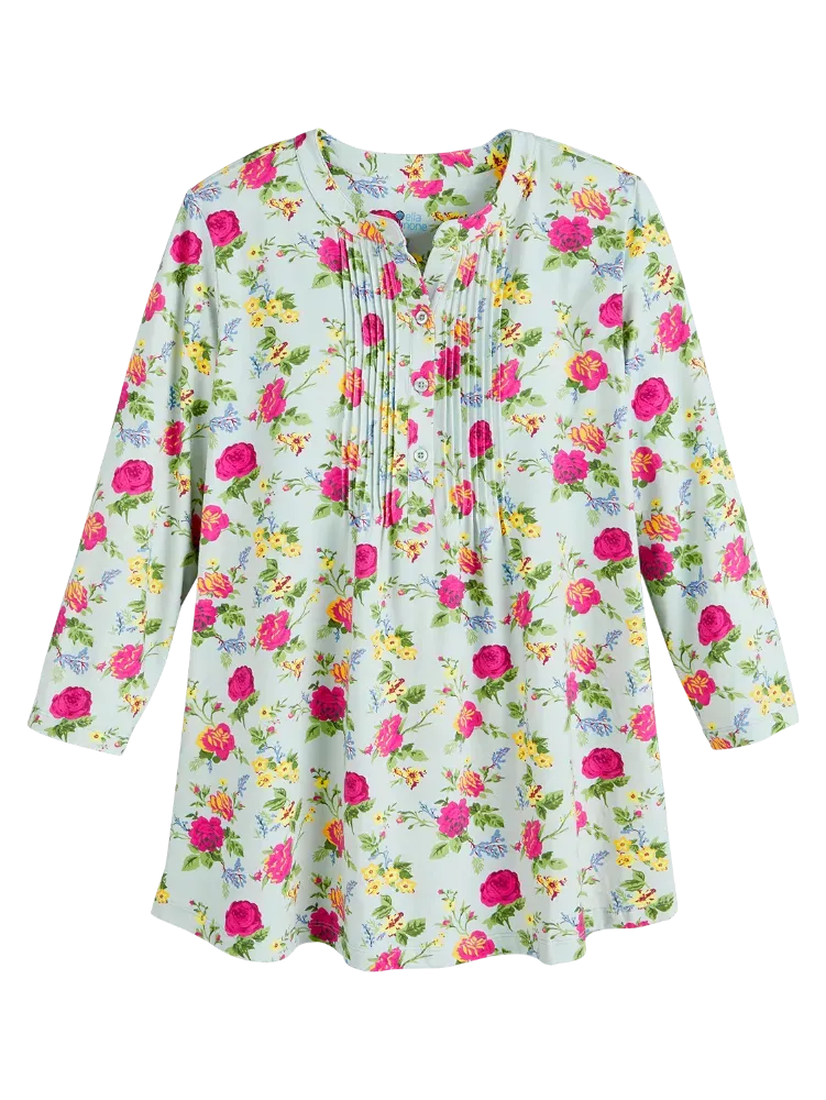 Ella Simone Soft Knit Floral Pintuck Cotton and Modal Tunic