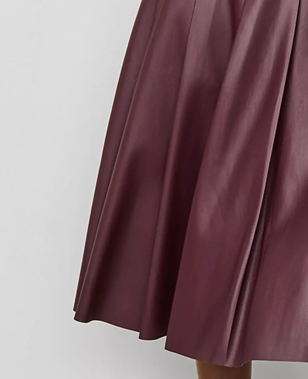 Petite Faux Leather Pleated Midi Skirt