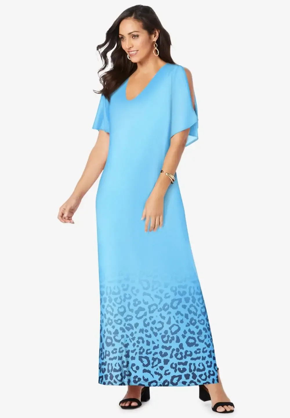 Stretch Knit Cold Shoulder Maxi Dress