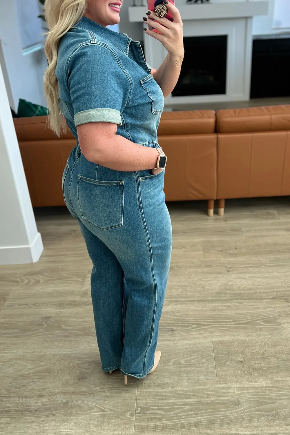 Blue Classic Minimalist Zipper Slim-Fit Jumpsuit