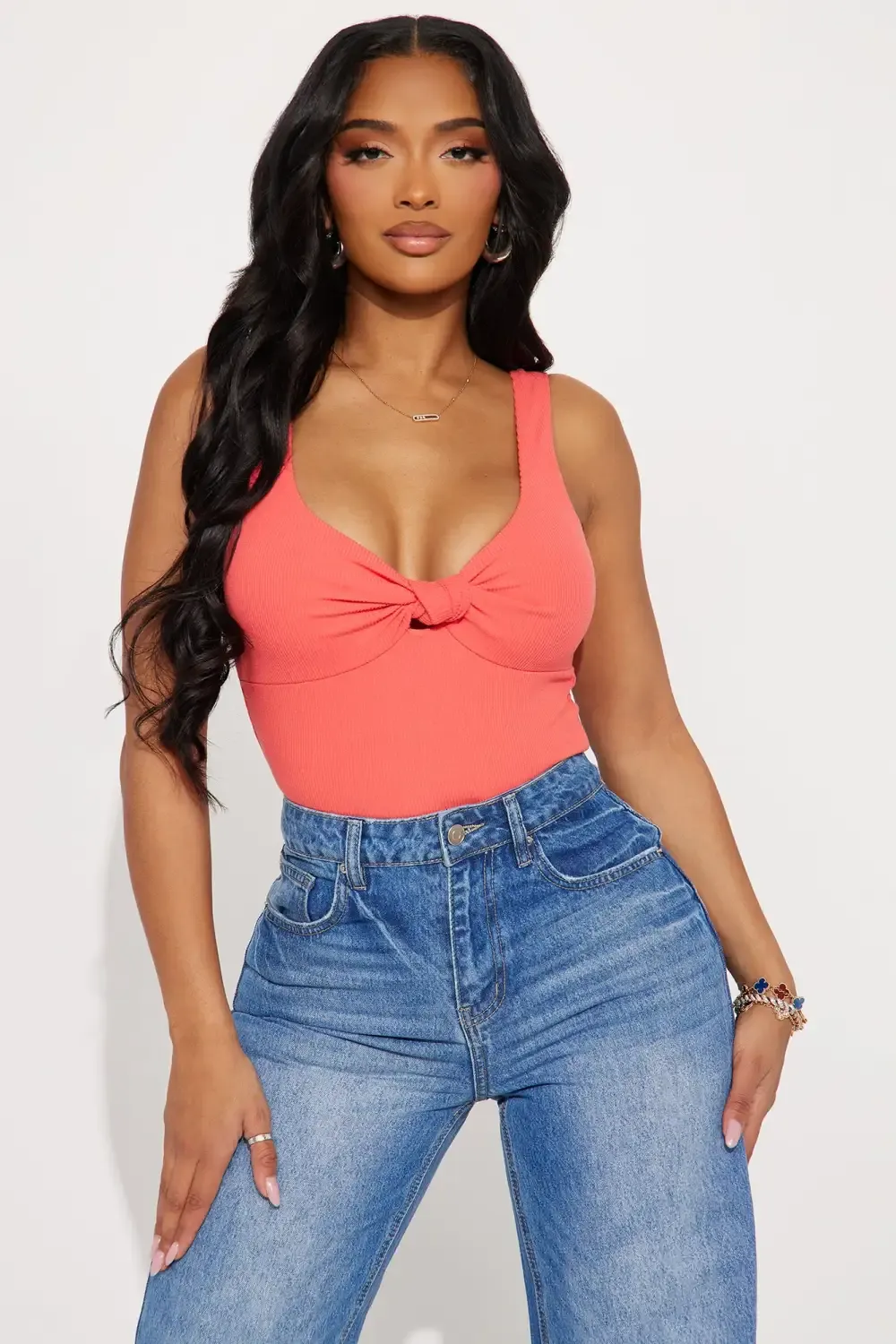 I Don't Mind Babe Ribbed Bodysuit - Coral