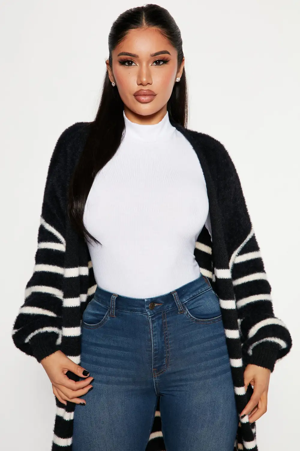 Feelin' Fine Striped Cardigan - Black/combo